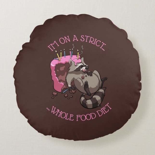 Greedy Raccoon Full of Birthday Cake Cartoon Rundes Kissen (Vorderseite)