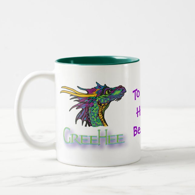 GreeHee der große herzige, tiefe denkende Drache Zweifarbige Tasse (Links)