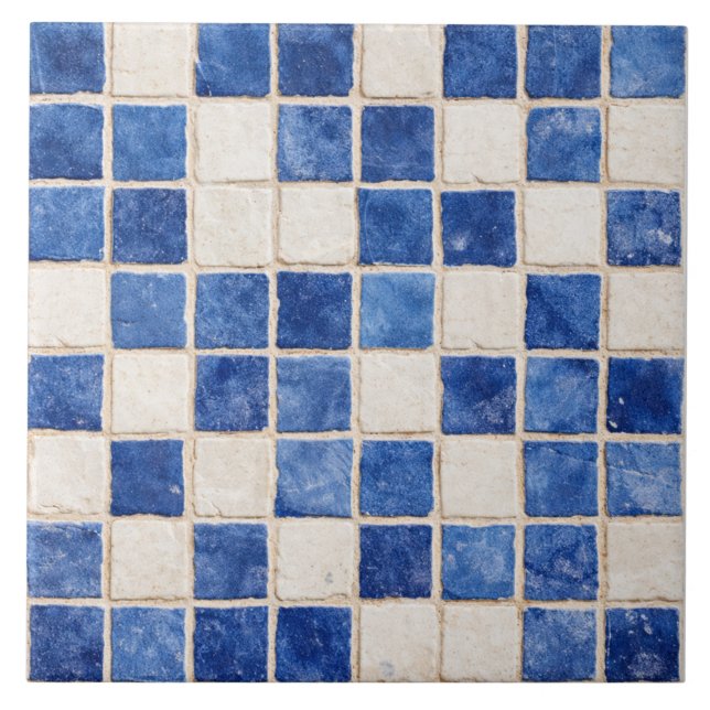 Greek Blue Mosaic Squares Ceramic Tile  Fliese (Vorderseite)