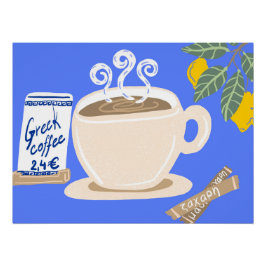 Greek Coffee & Lemon Branch Mediterranean Poster