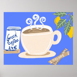 Greek Coffee & Lemon Branch Mediterranean Poster