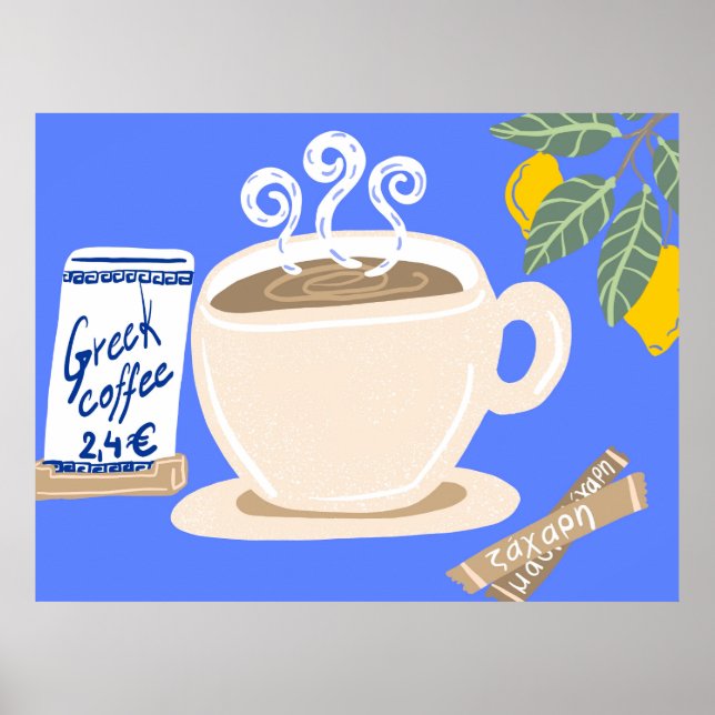Greek Coffee & Lemon Branch Mediterranean Poster (Vorne)