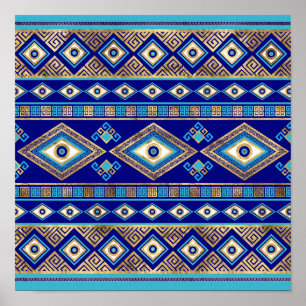 Greek Evil Eye and Meander Key Ornament Poster
