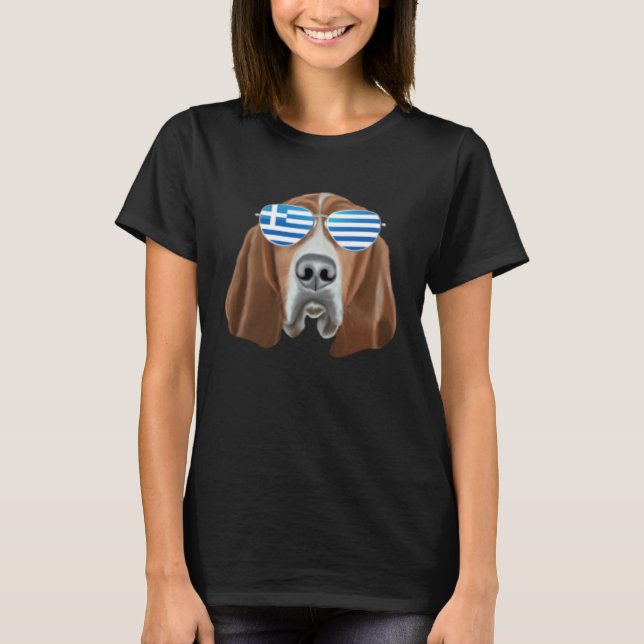 Greek Flag Basset Hound Dog Greece Pocket T-Shirt (Vorderseite)