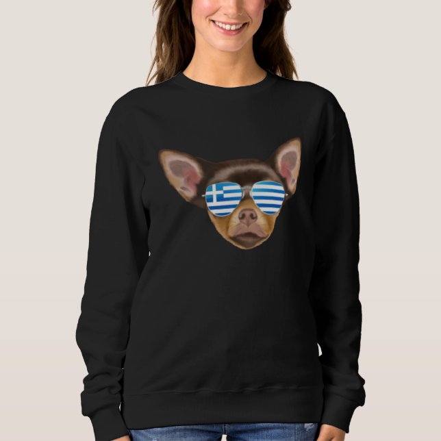Greek Flag Brown Chihuahua Dog Greece Pocket Sweatshirt (Vorderseite)