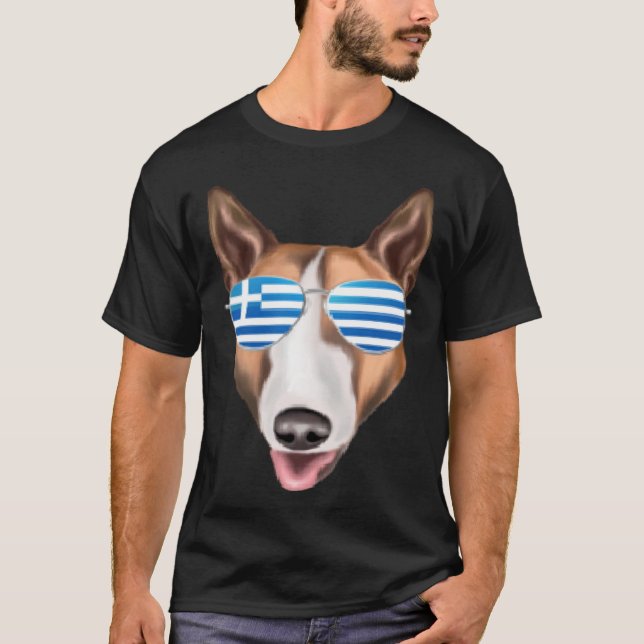 Greek Flag Bull Terrier Dog Greece Pocket T-Shirt (Vorderseite)