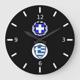 Greek flag-coat arms large clock große wanduhr