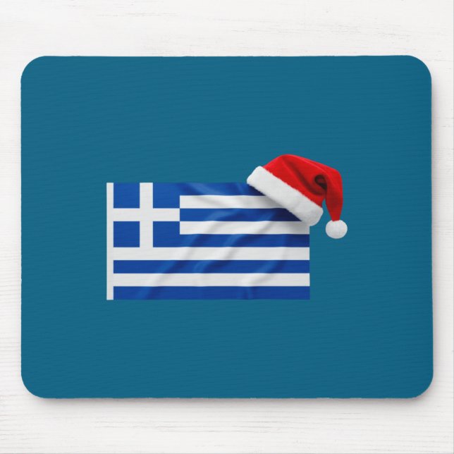 Greek Flag Santa Hat Funny Greece Christmas Holida Mousepad (Vorne)