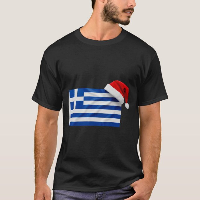 Greek Flag Santa Hat Funny Greece Christmas Holida T-Shirt (Vorderseite)