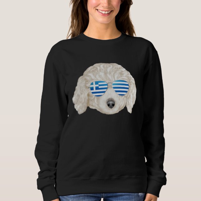 Greek Flag White Poodle Dog Greece Pocket Sweatshirt (Vorderseite)
