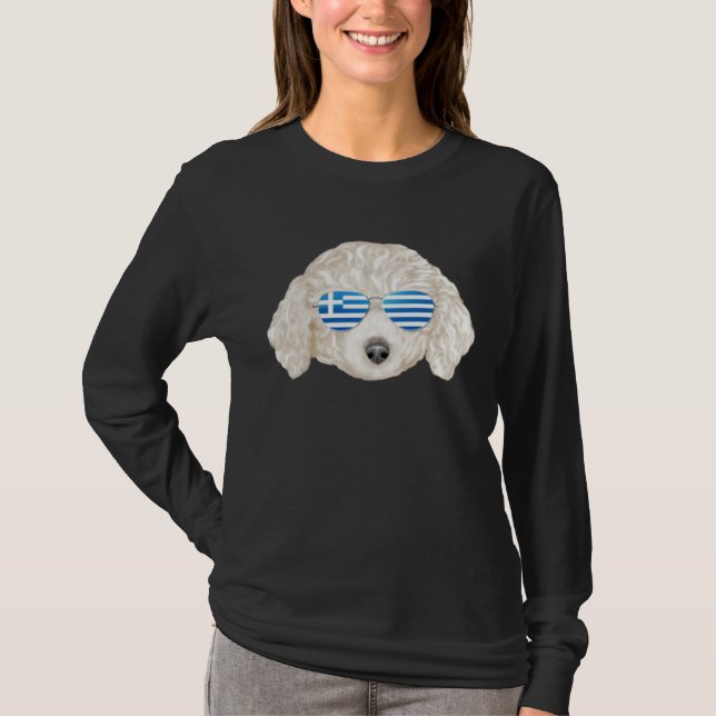 Greek Flag White Poodle Dog Greece Pocket T-Shirt (Vorderseite)