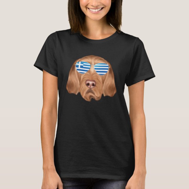 Greek Flag Wirehaired Vizsla Dog Greece Pocket T-Shirt (Vorderseite)