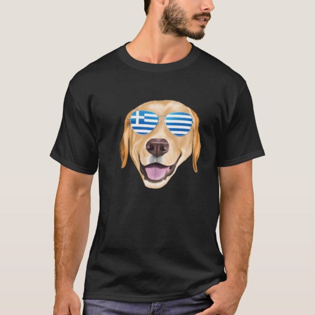 Greek Flag Yellow Labrador Retriever Dog Greece Po T-Shirt (Vorderseite)
