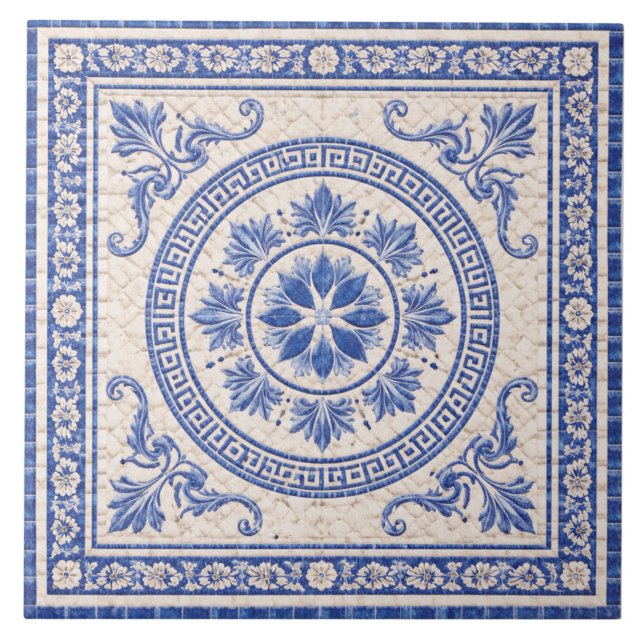 Greek Floral Medallion – Decorative Ceramic Tile Fliese (Vorderseite)