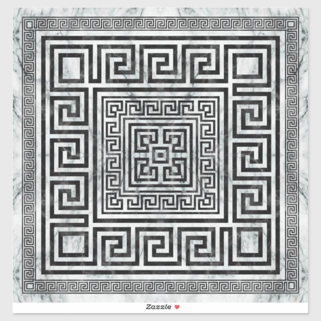 Greek Meander - Greek Key Black and White Marble Aufkleber (Blatt)