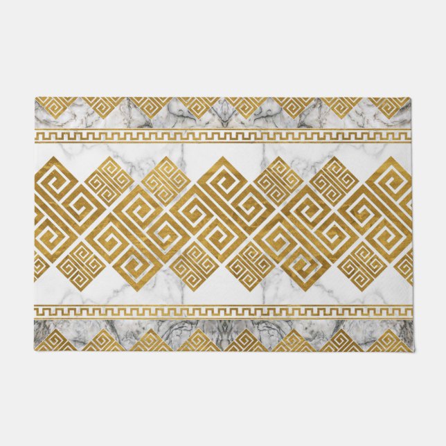 Greek Meander - Greek Key White Marble and Gold Fußmatte (Vorderseite)