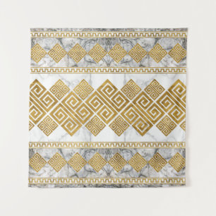 Greek Meander - Greek Key White Marble and Gold Wandteppich