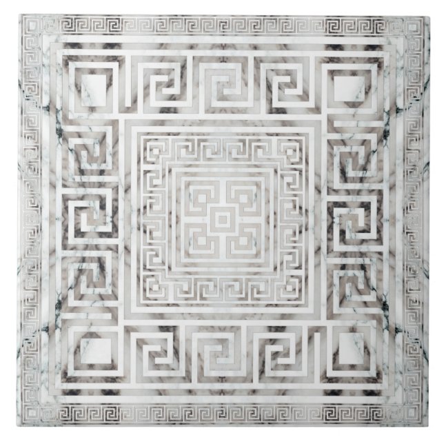 Greek Meander - Greek Key White Marble textures Fliese (Vorderseite)