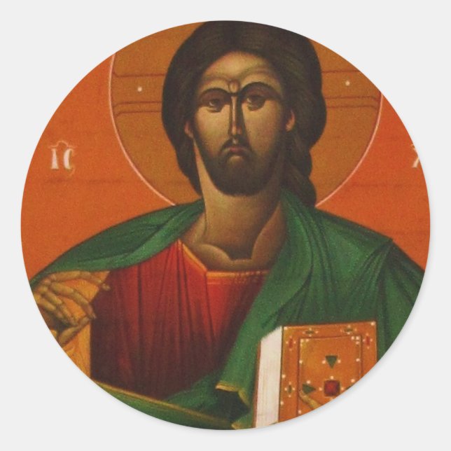 GREEK ORTHODOX ICON JESUS CHRIST RUNDER AUFKLEBER (Vorderseite)