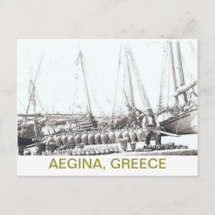 GREEK POSTCARD~MAN, BOOT UND VASEN AUF AEGINA POSTKARTE