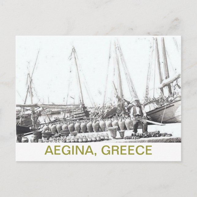 GREEK POSTCARD~MAN, BOOT UND VASEN AUF AEGINA POSTKARTE (Vorderseite)