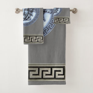 Greek Revival Silber / Grau Medusa Badhandtuch Set