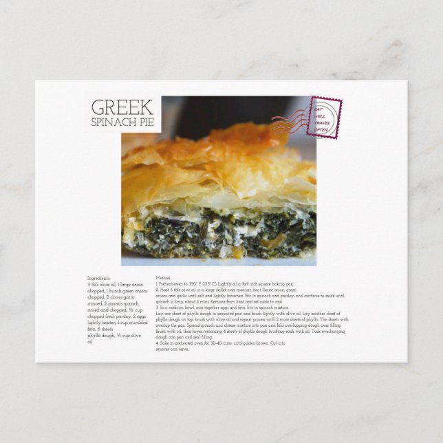 GREEK Spinach Pie Rezept Postkarte (Vorderseite)