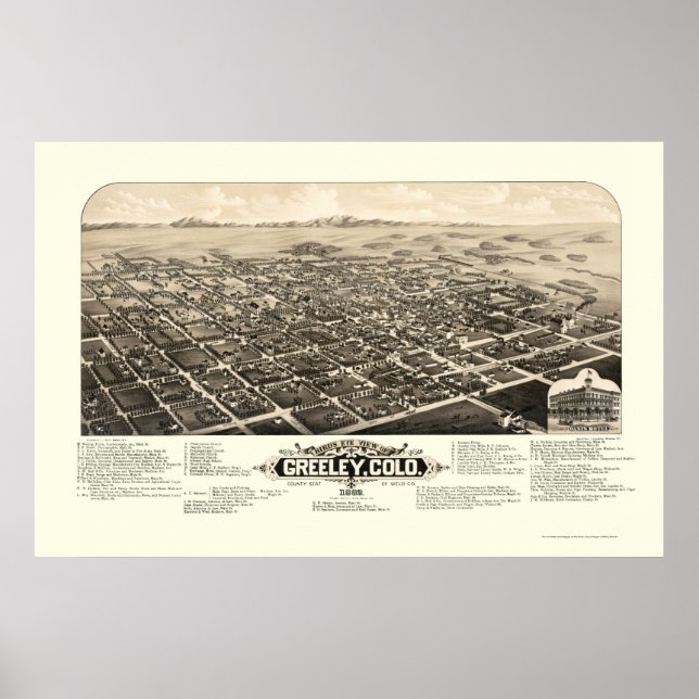 Greeley, CO Panoramic Map - 1882 Poster (Vorne)