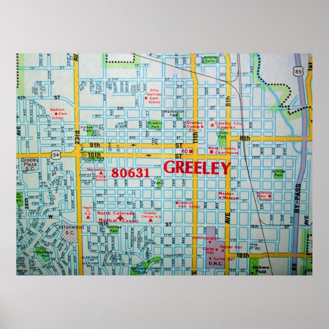 Greeley, CO Vintag Map Poster (Vorne)