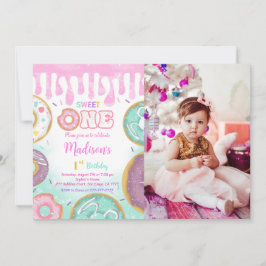 Green 1. Geburtstag Donut Party Foto Einladung