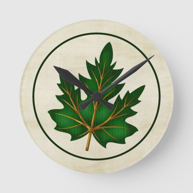 Green 1 Leaf Fall Season Thunder Round Wall Clock Runde Wanduhr (Vorderseite)