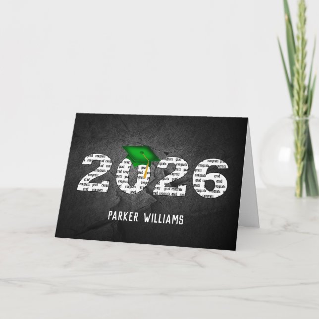 Green 2025 Graduation Cap on Black Rock Karte (Vorderseite)