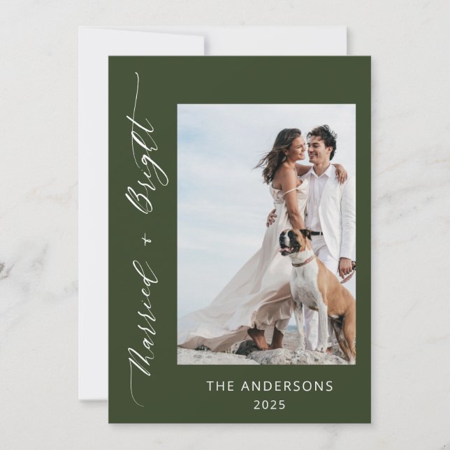 Green 2 Foto Verheiratet Bright Wedding Weihnachte Dankeskarte (Vorderseite)