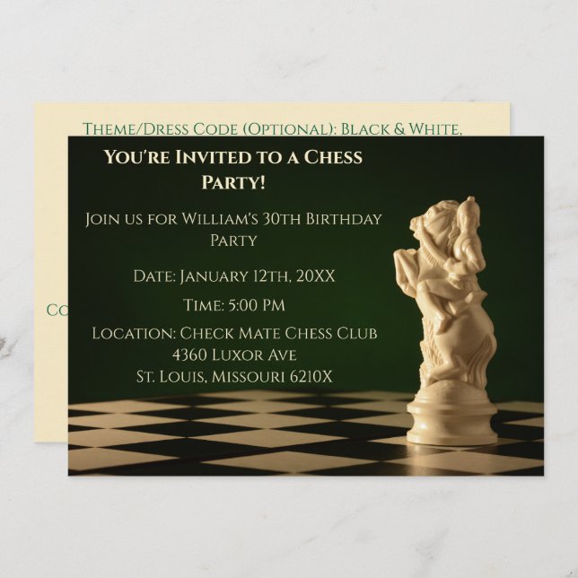 Green 30. Geburtstag Party Schach Ritter Einladung (Vorne/Hinten)