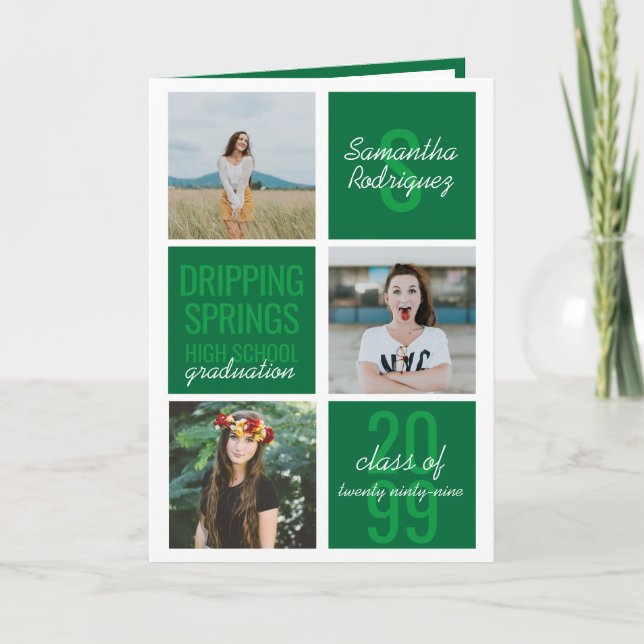 Green 4-Foto Fun Boxes Abschluss Einladung (Vorderseite)