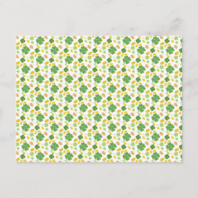 Green 4 Leaf Clovers St Patricks Day Coins ​ Postkarte (Vorderseite)