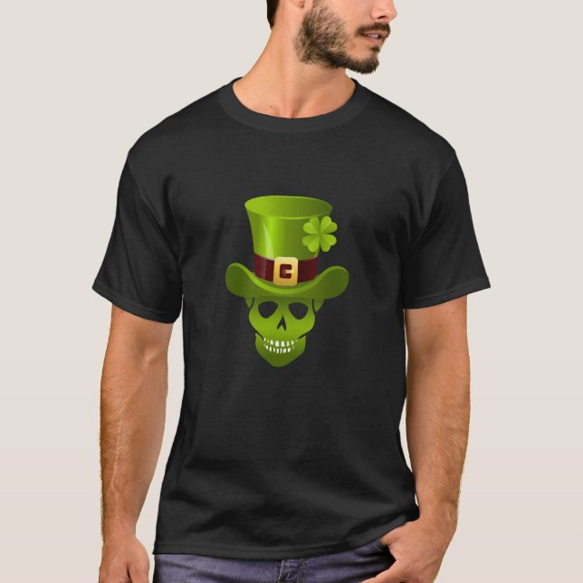 Green 4 Leaf Kleeblatt Skull und Grüner Hut T-Shirt (Vorderseite)
