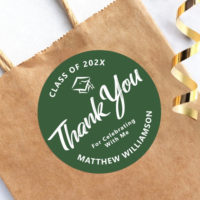 Green Abschluss Bold Script Cap Danke, Modern Runder Aufkleber (Von Creator hochgeladen)