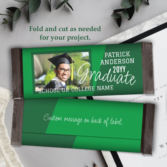 Green Abschluss Candy Bar Bar Wrapper Flyer (green graduate grad graduation party favor candy custom wrapper label DIY low cost budget)
