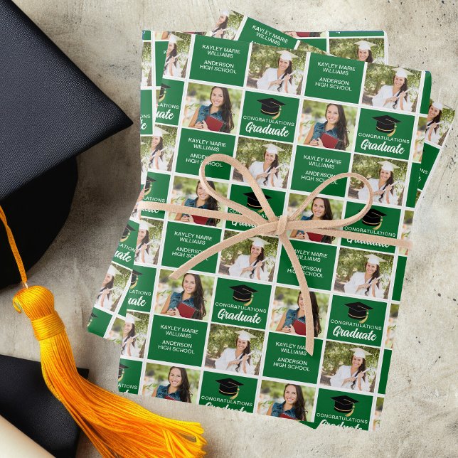 Green Abschluss Foto Personalisiert Graduate Geschenkpapier Set (Von Creator hochgeladen)