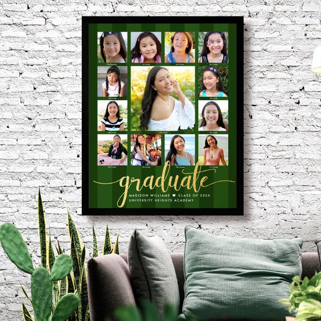 Green Abschluss K-12 Fotocollage Gold Script Poster (Von Creator hochgeladen)