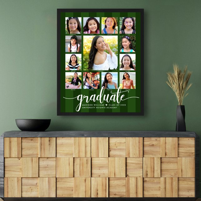 Green Abschluss K-12 Fotocollage Stripes Script Poster (Choose from 6 color combos!)