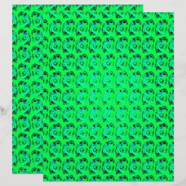 Green Abstract Roses Scrapbook Paper 2-Sided Page (Vorne/Hinten)