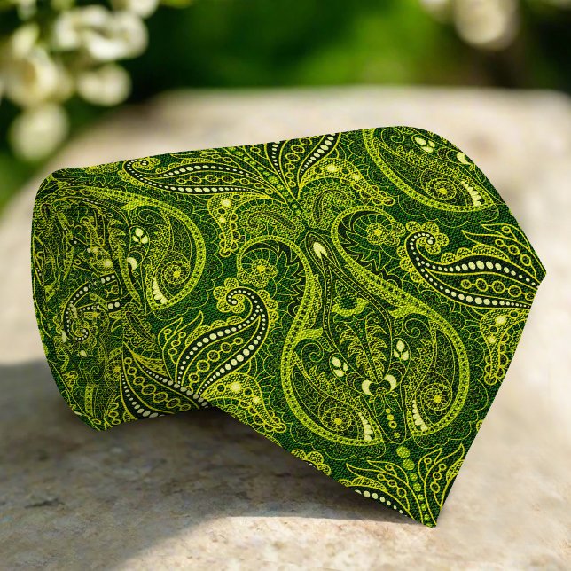 Green Abstrakt Dark Paisley Damask Blumenmuster Krawatte (Von Creator hochgeladen)
