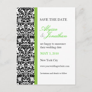 Green Accent Damask Save the Date Karte
