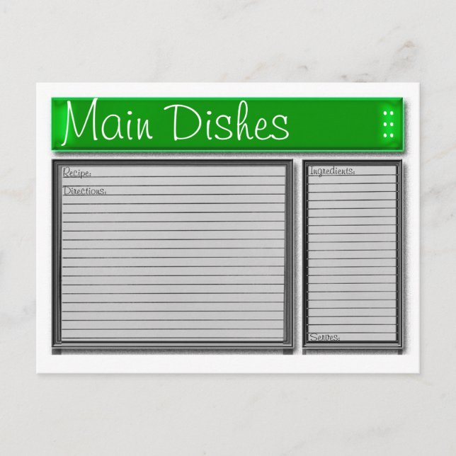 Green Accents Custom Recipe Card Postkarte (Vorderseite)