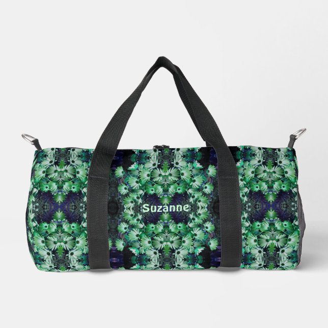 Green African Daisy Blume Abstrakt Personalisiert Duffle Bag (Vorderseite)