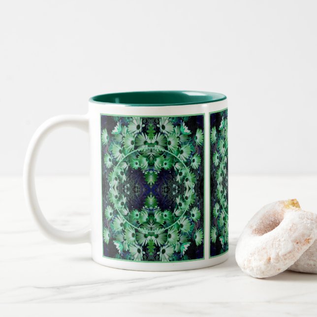 Green African Daisy Blume Frame Add Your Foto Zweifarbige Tasse (Mit Donut)
