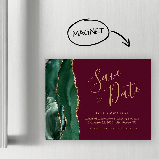 Green Agate Burgundy Magnetic Save the Date Magnetkarte (Von Creator hochgeladen)