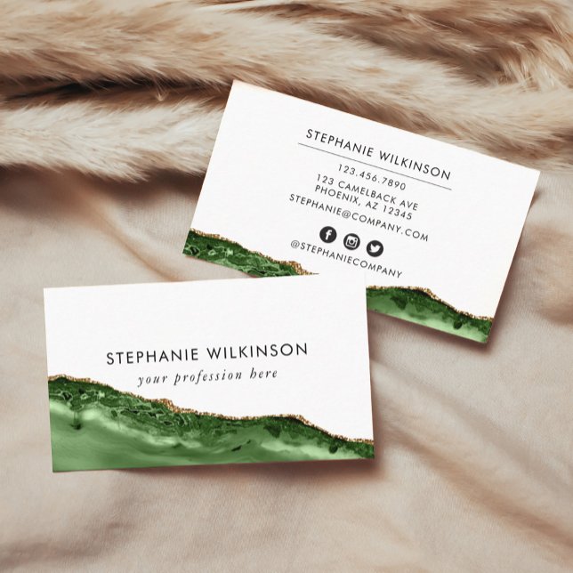 Green Agate & Gold Border Wasserfarbe Visitenkarte (Green Agate & Gold Border Watercolor Business Car Business Card)